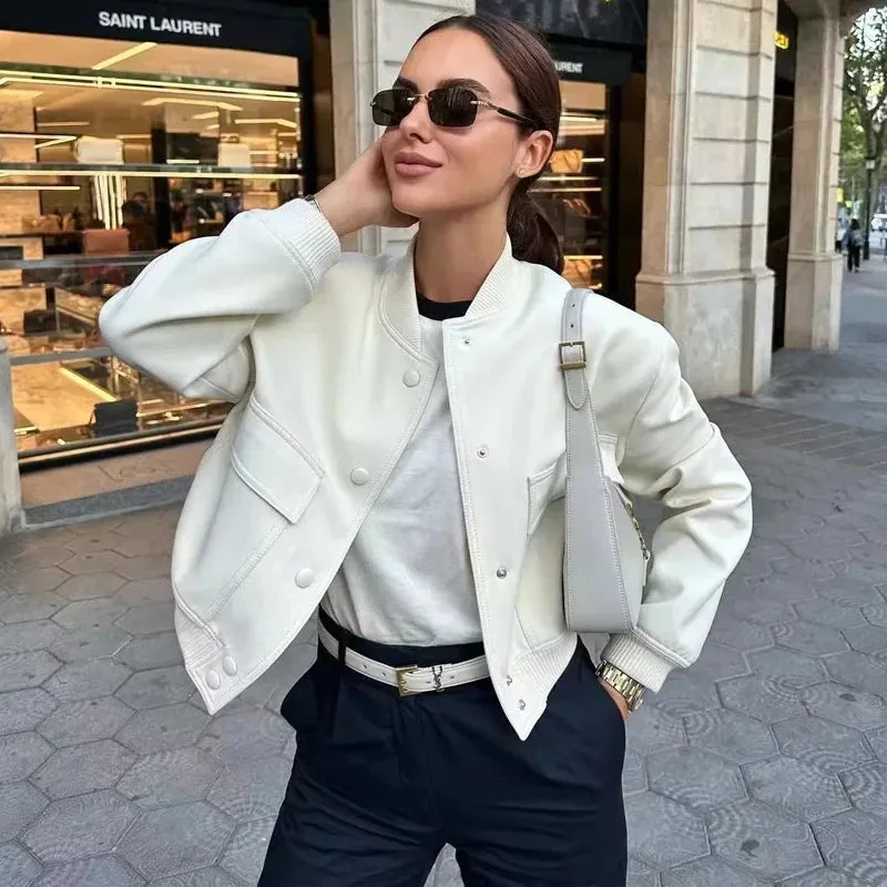 Woman Bomber Jacket-Beige