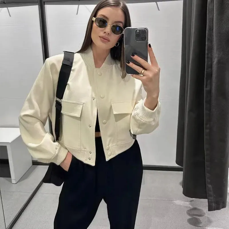 Woman Bomber Jacket-Beige