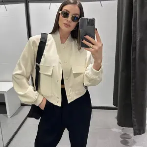 Woman Bomber Jacket-Beige