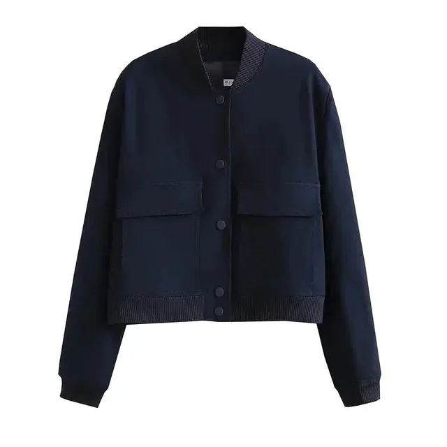Woman Bomber Jacket-Navy Blue