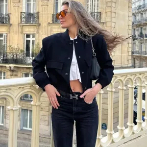 Woman Bomber Jacket-Navy Blue