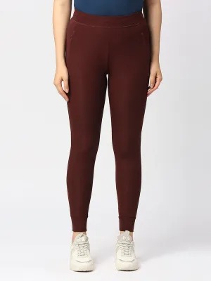 Women Wine Solid Slim Fit Joggers - ZIP TRACK DRYKNIT-WN