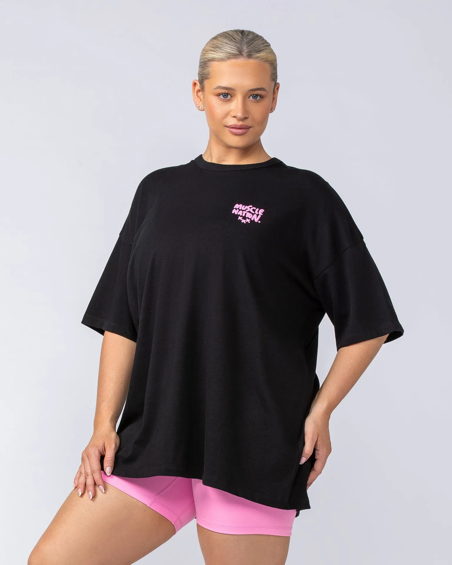 Womens Biggest Fan Oversized Tee - Black