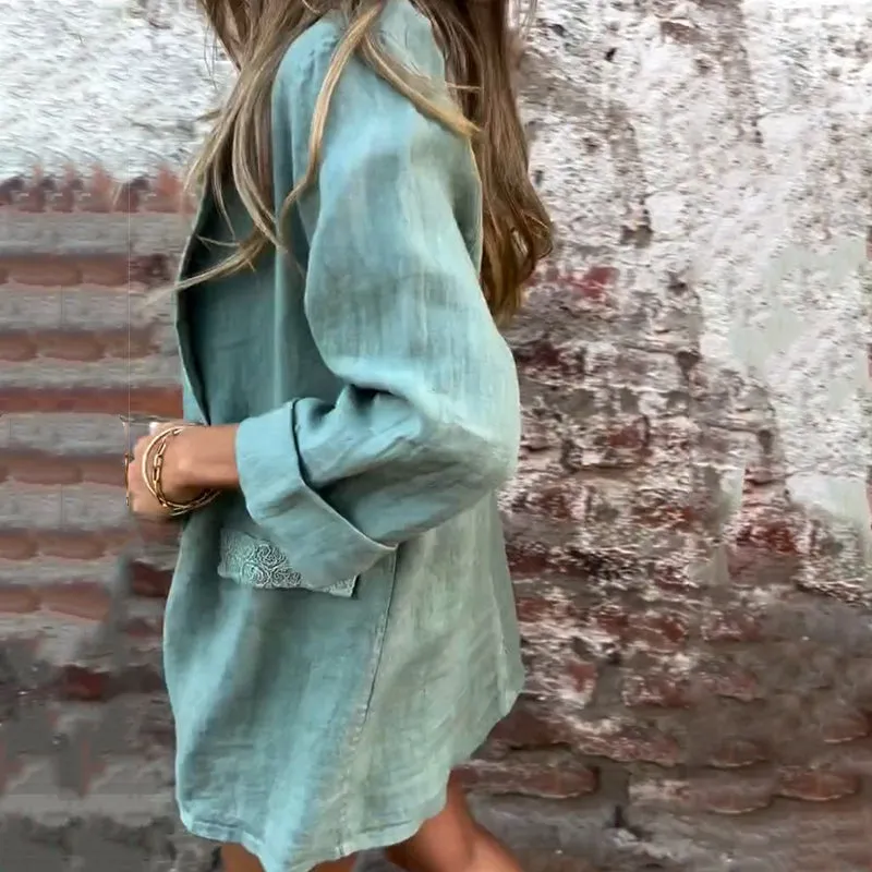 Women’s Cotton and Linen Blazer with Open Front