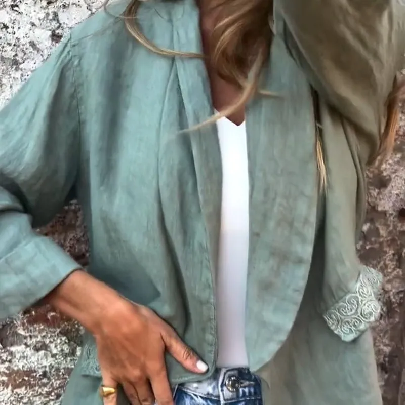 Women’s Cotton and Linen Blazer with Open Front
