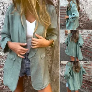 Women’s Cotton and Linen Blazer with Open Front