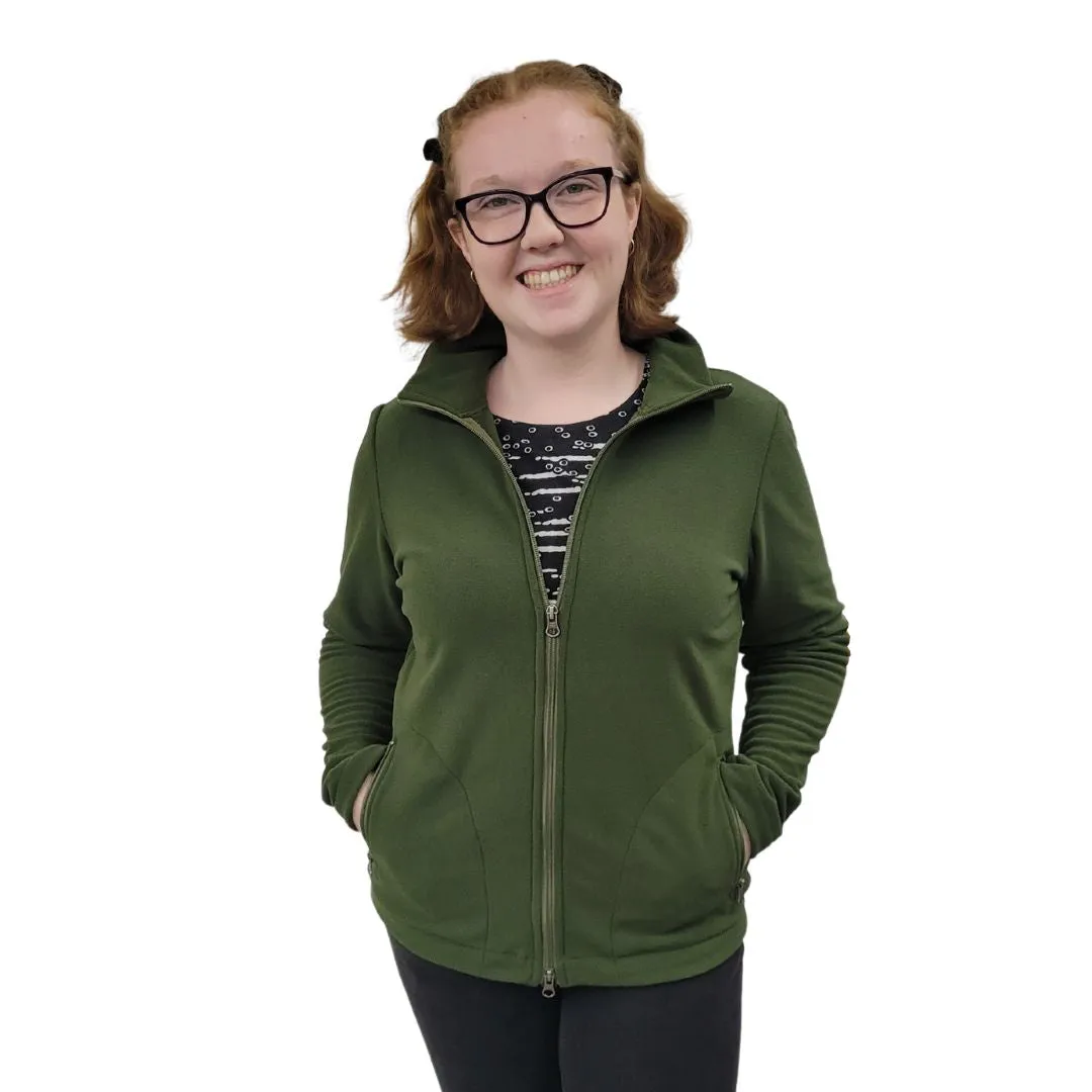 WOMEN'S FITTED CARDIGAN MICRO FLEECE MOSS GREEN