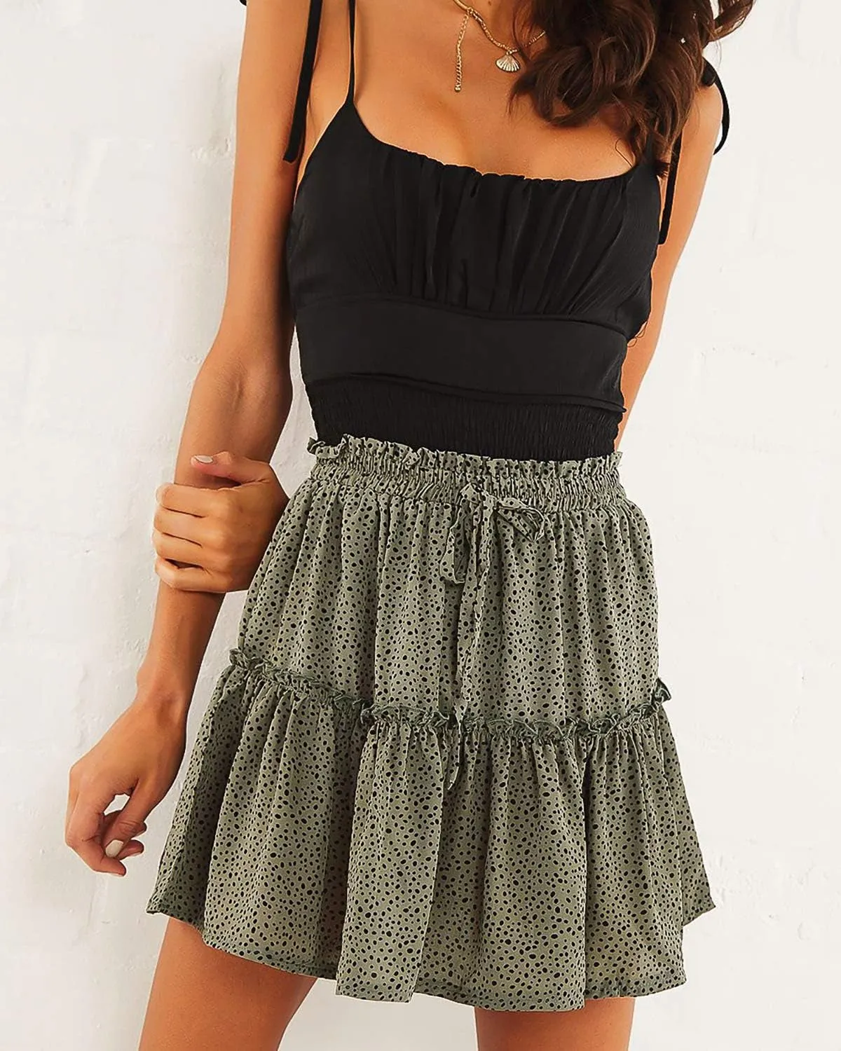 Women'S Floral Flowy Skirt Summer Cute High Waisted Tiered Ruffle Mini Skirt
