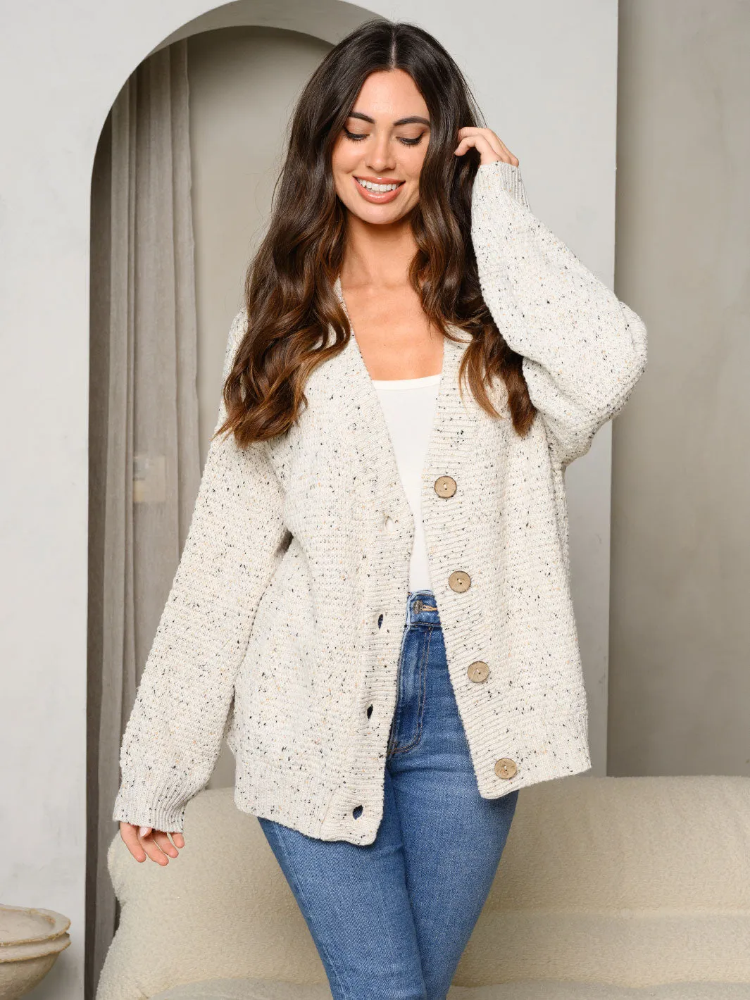 WOMEN'S LONG SLEEVE BUTTON DOWNOVERSIZED CARDIGAN