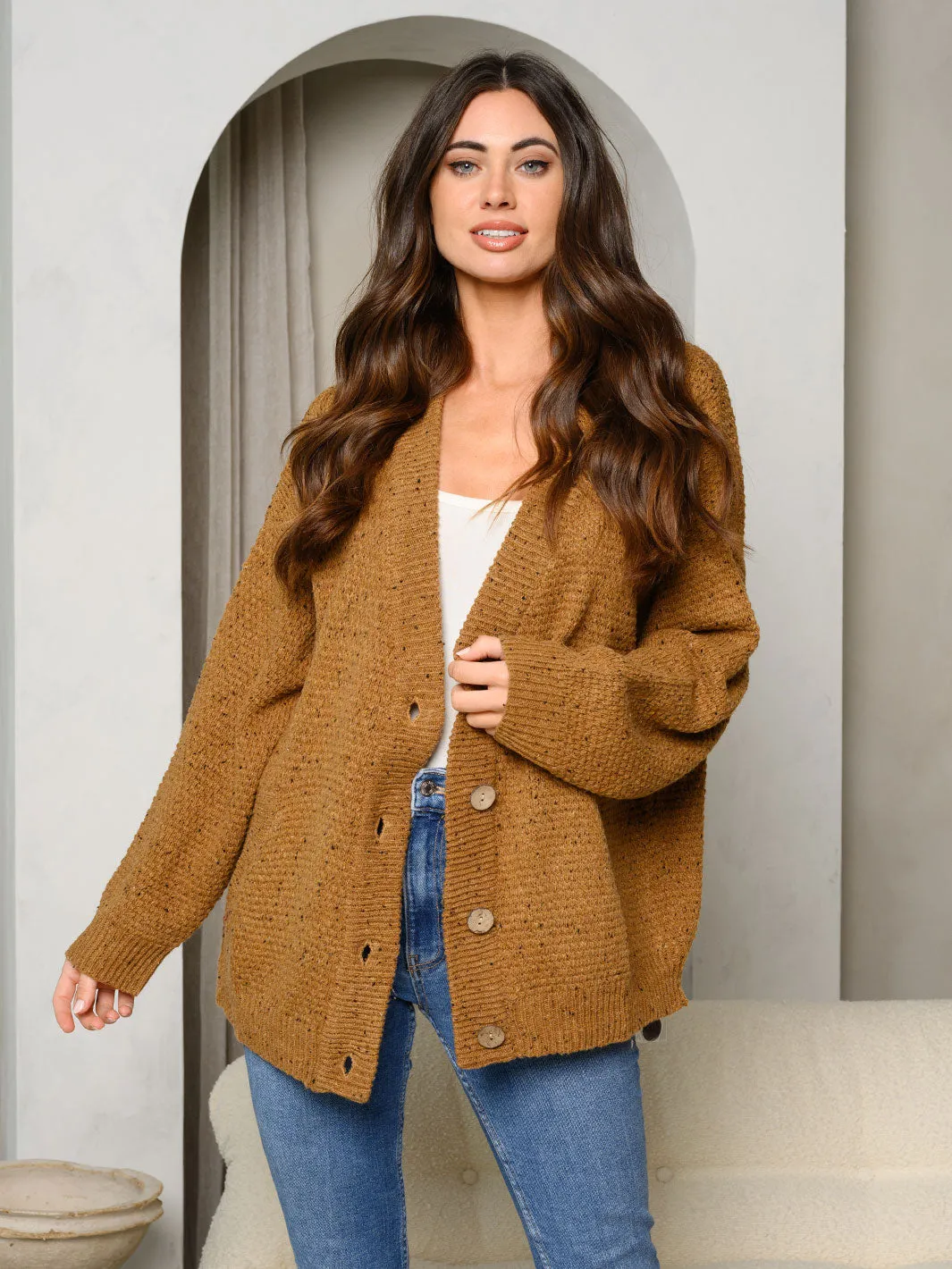 WOMEN'S LONG SLEEVE BUTTON DOWNOVERSIZED CARDIGAN
