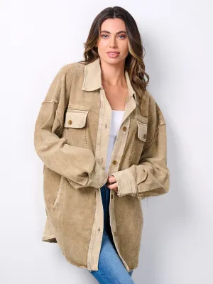 WOMEN'S LONG SLEEVE BUTTON UP RIBBED JACKET