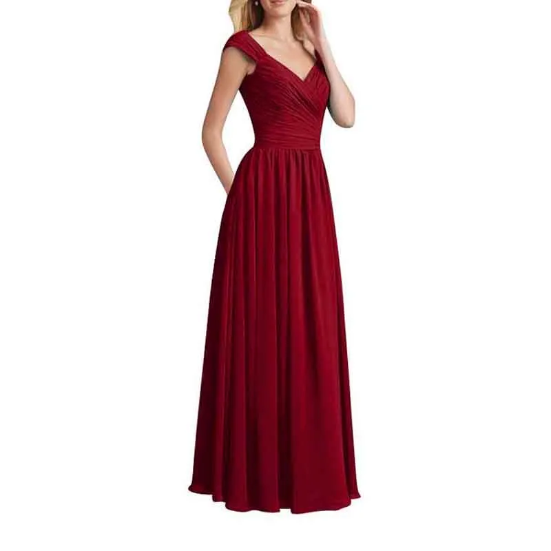 Womens Long Sleeveless Flowy Bridesmaid Cocktail Evening Gown Maxi Dress
