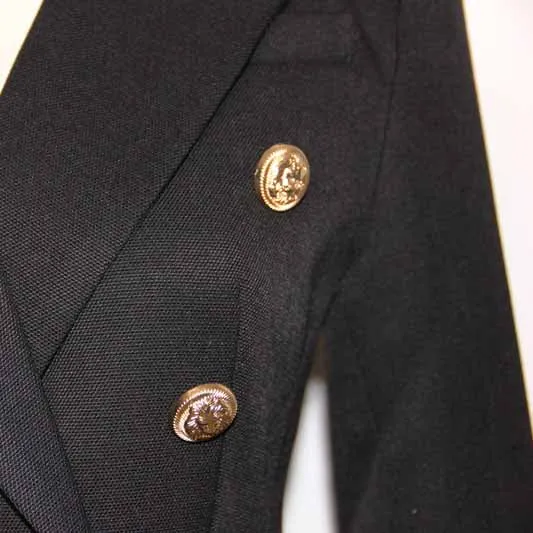 Women's Luxury Fitted Blazer Golden Lion Buttons Coat Black Custom Made Size
