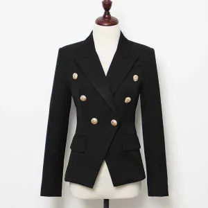 Women's Luxury Fitted Blazer Golden Lion Buttons Coat Black Custom Made Size