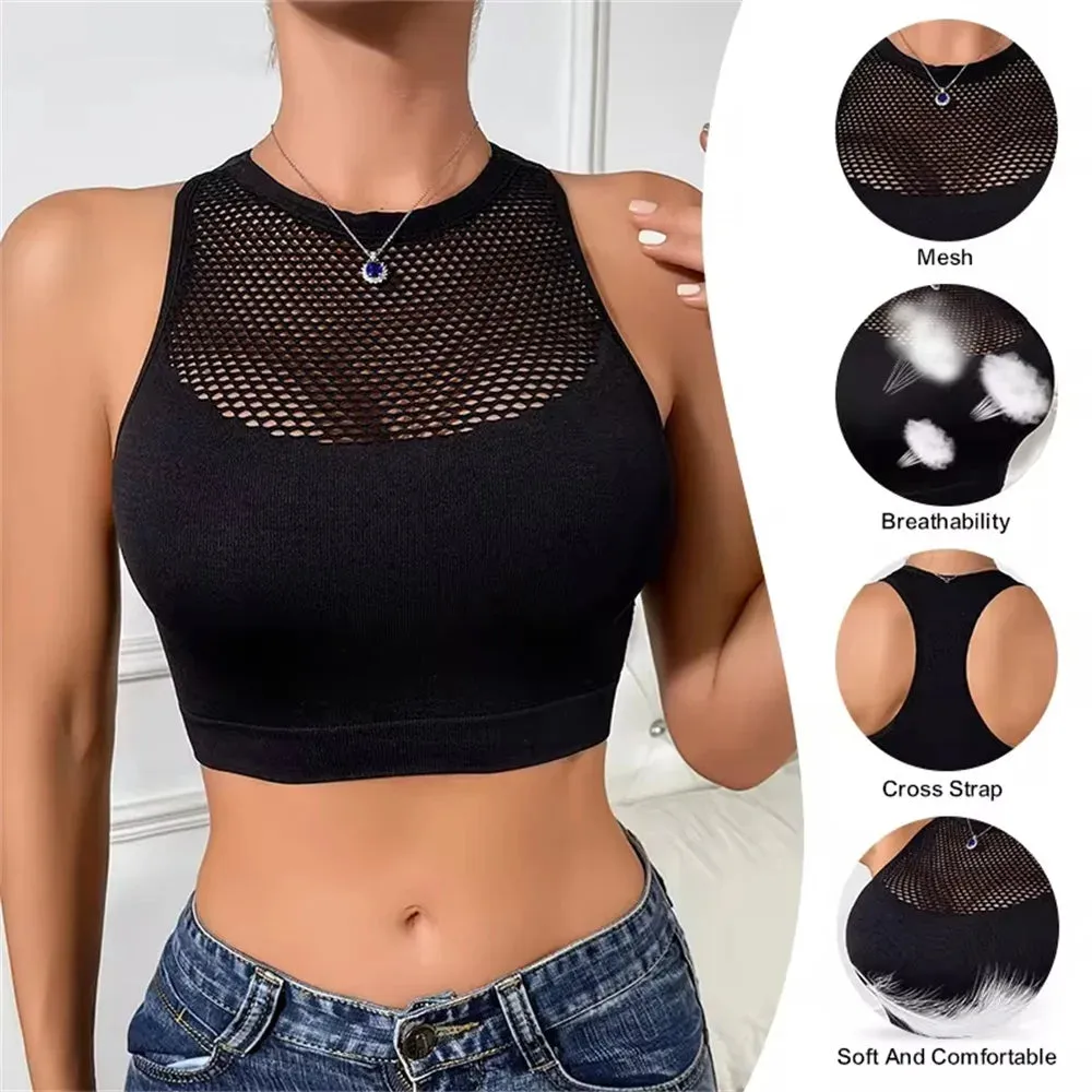 Women’s Naked Shoulder Fishnet Tank Top