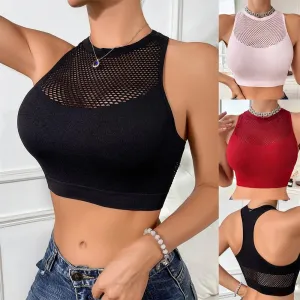 Women’s Naked Shoulder Fishnet Tank Top