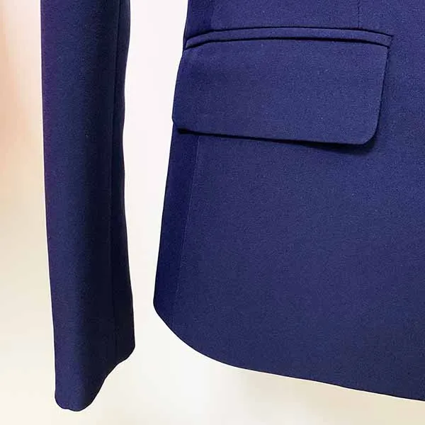 Women's Shawl Collar Fitted Blazer Lion Buttons Dark Navy