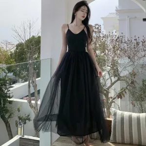 Women's Sleeveless Dress Mesh Long A-line V Neck Party Evening Gown