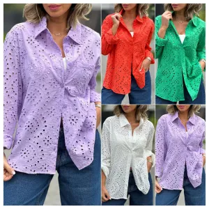 Women's Solid Color Cut-Out Long Sleeve Shirt