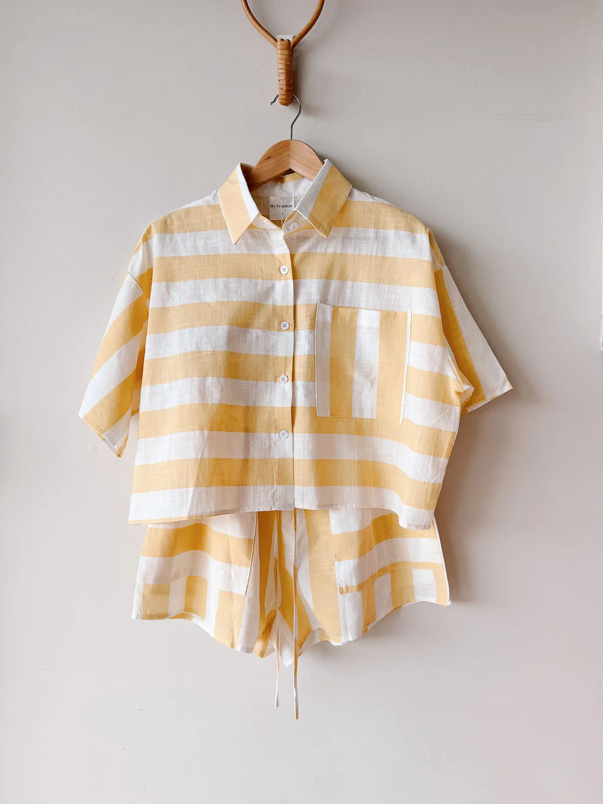 Women's Yellow Stripe Short Set