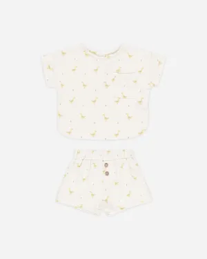 Woven Boxy Top   Short Set || Geese