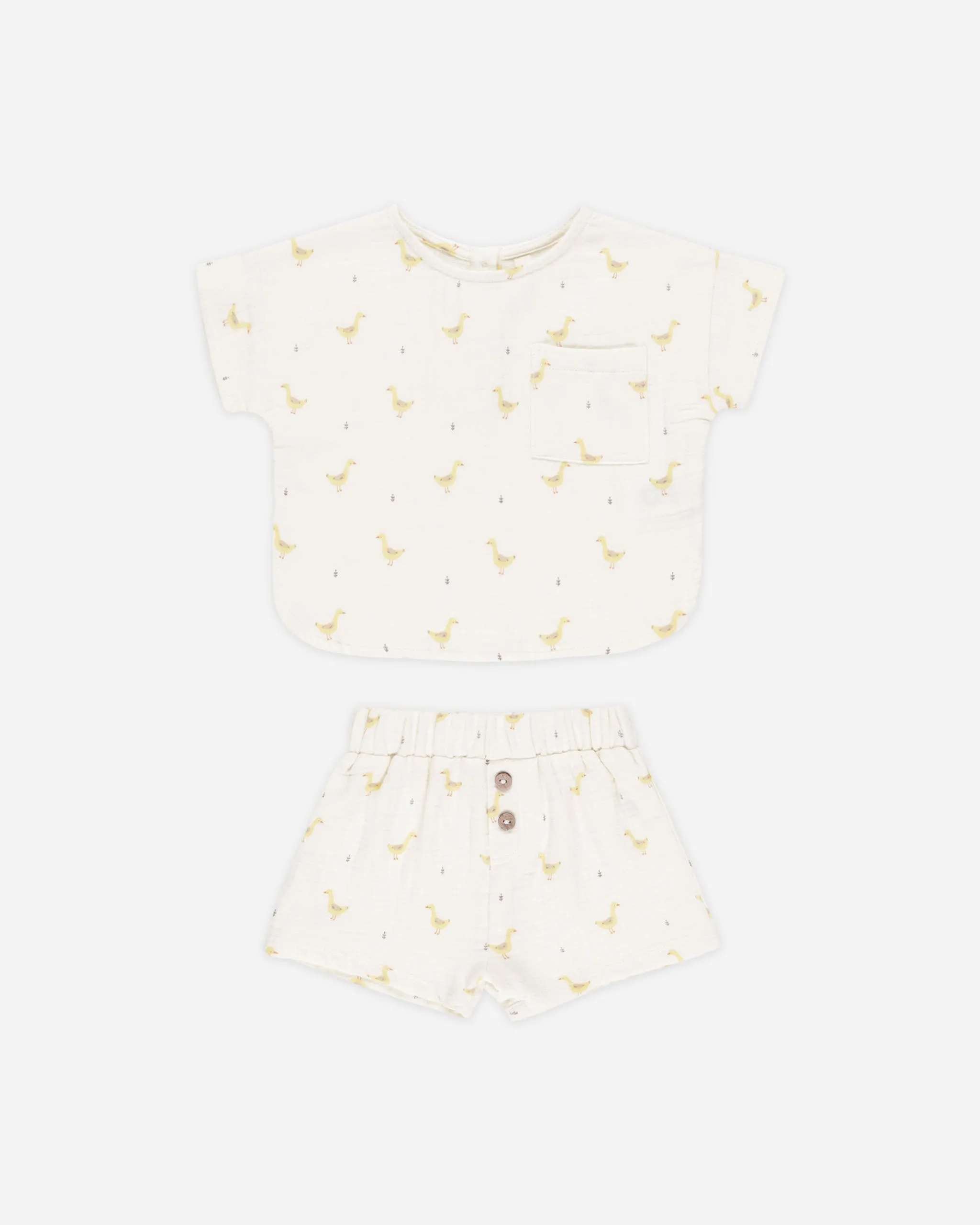 Woven Boxy Top   Short Set || Geese