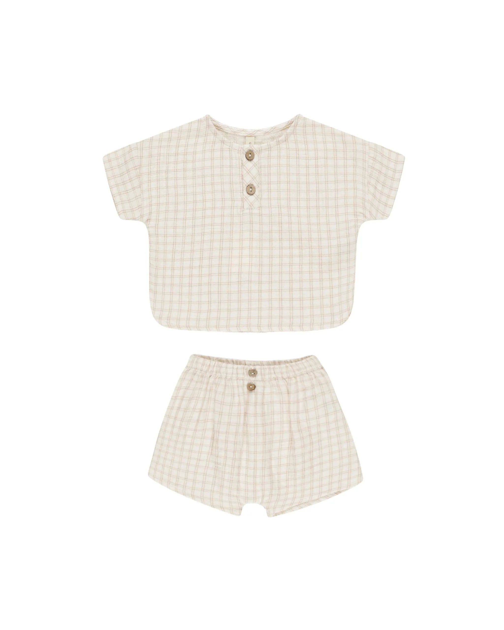 Woven Boxy Top   Short Set || Oat Check