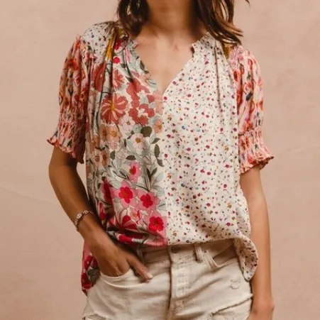 Woven Print Mix and Match Peasant Top
