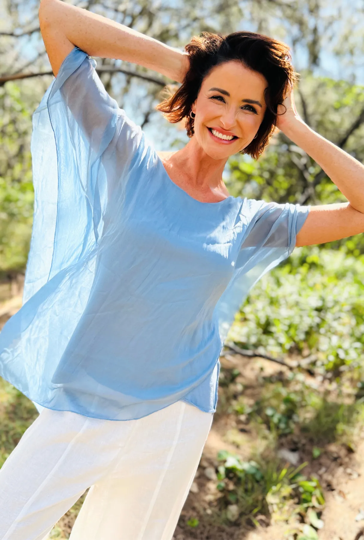 Wrapped in Luxury Silk Top - Sky