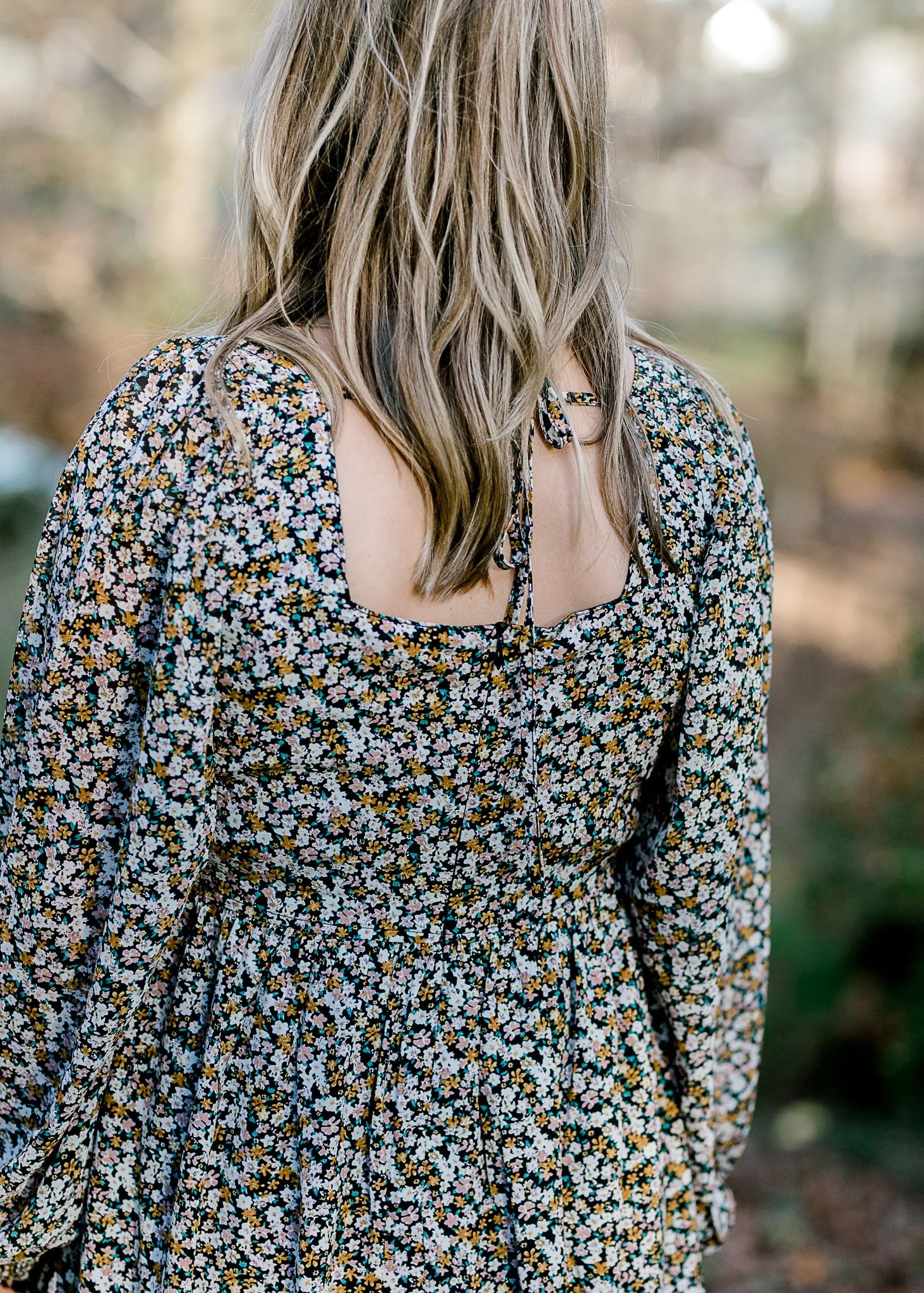 X Microfloral Long Sleeve Dress