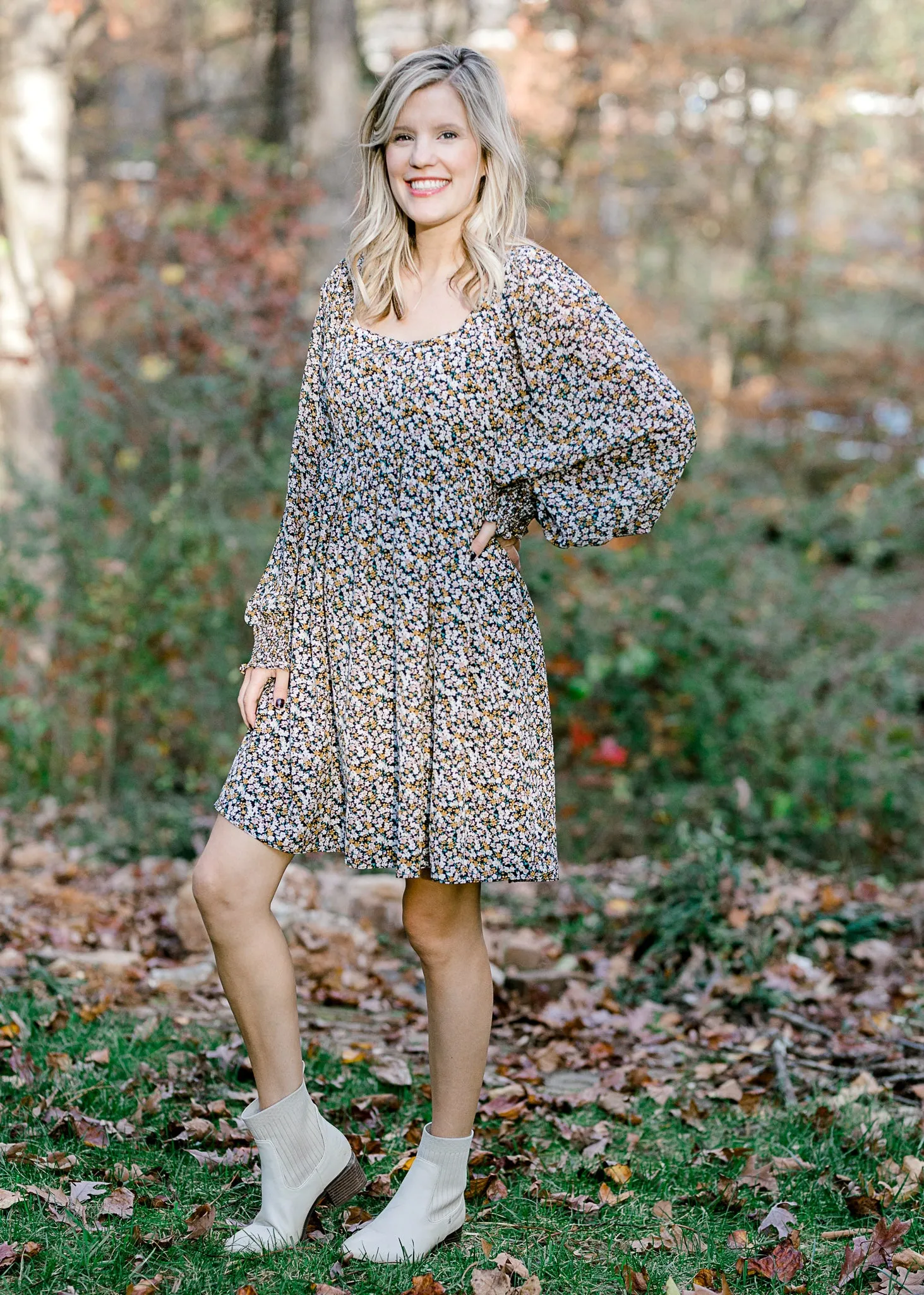 X Microfloral Long Sleeve Dress