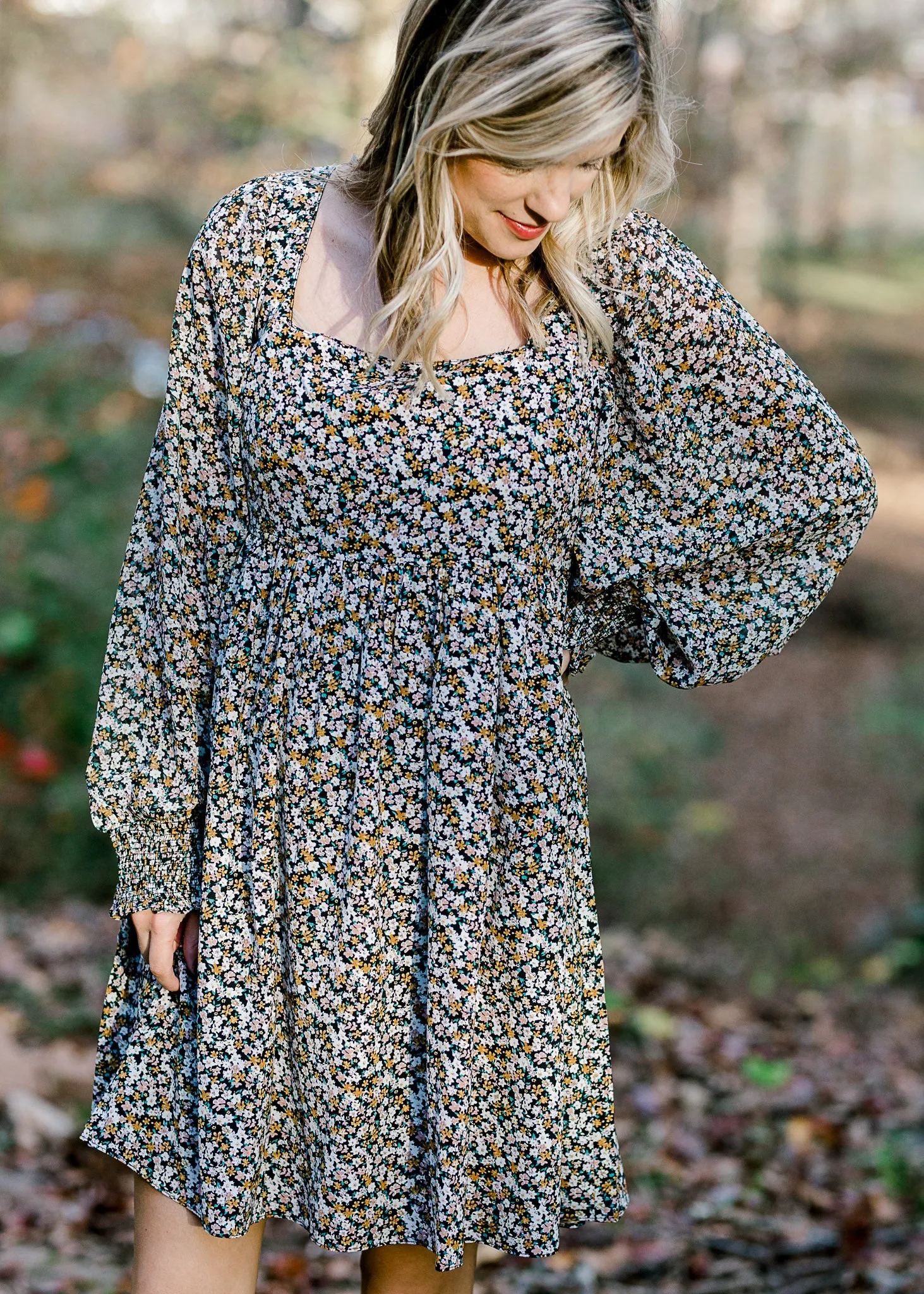 X Microfloral Long Sleeve Dress