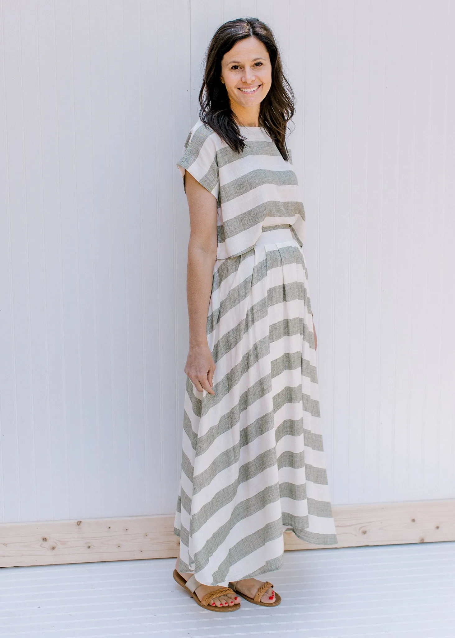 X Olive Stripe Skirt