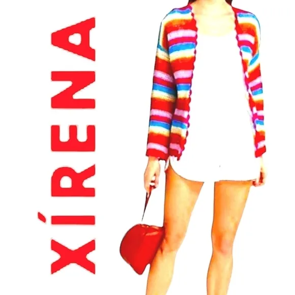 Xirena Carsyn Cardigan Women Multicolor Stripe Crocheted Scallop Trim XS NWT
