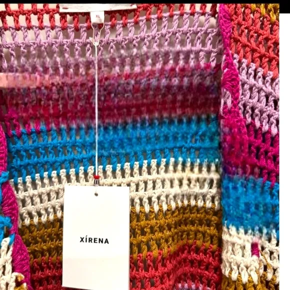 Xirena Carsyn Cardigan Women Multicolor Stripe Crocheted Scallop Trim XS NWT