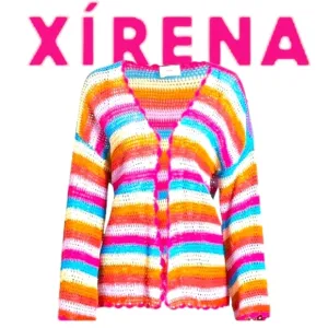 Xirena Carsyn Cardigan Women Multicolor Stripe Crocheted Scallop Trim XS NWT