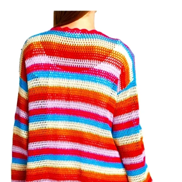 Xirena Carsyn Cardigan Women Multicolor Stripe Crocheted Scallop Trim XS NWT