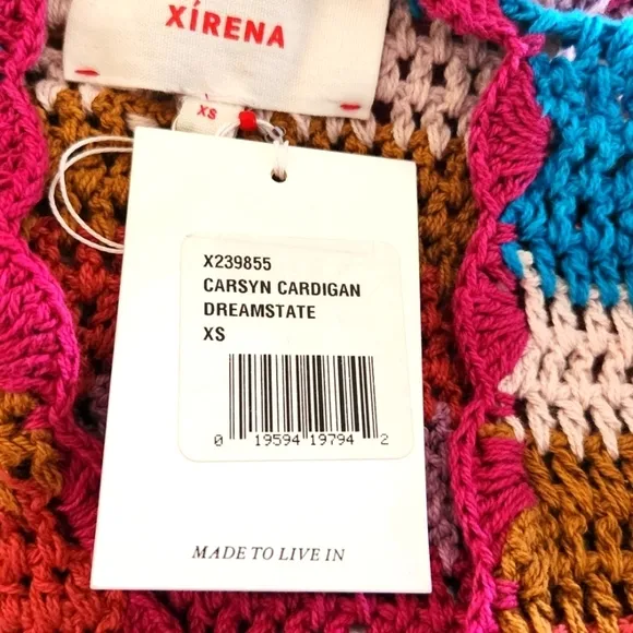 Xirena Carsyn Cardigan Women Multicolor Stripe Crocheted Scallop Trim XS NWT