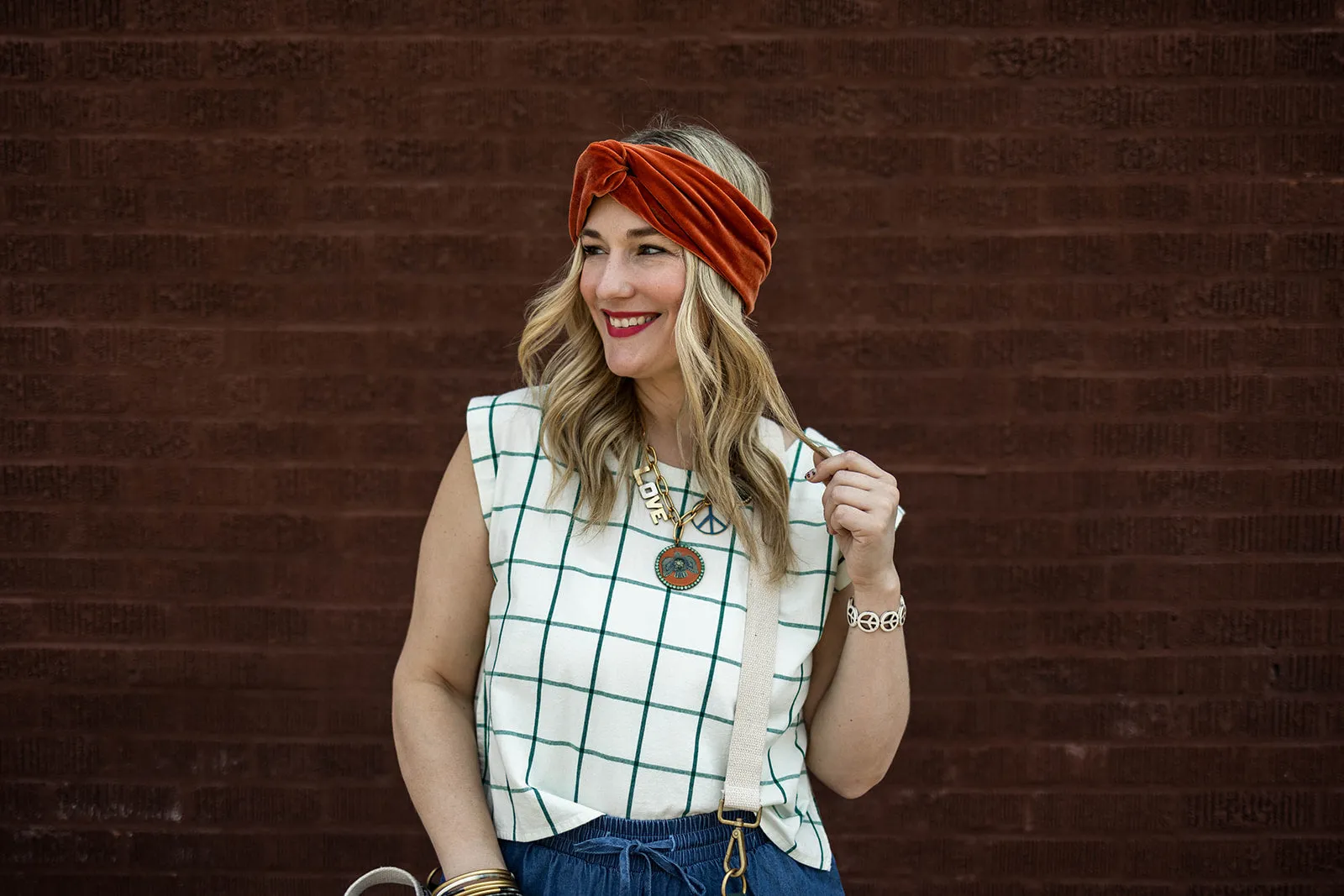 xyla tank in stone plaid