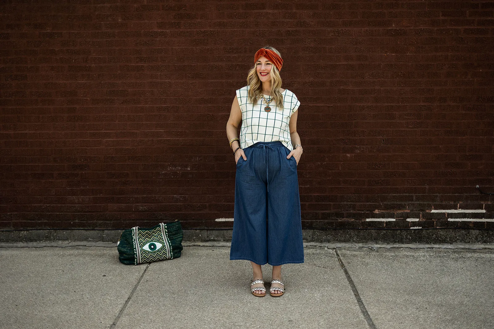 xyla tank in stone plaid