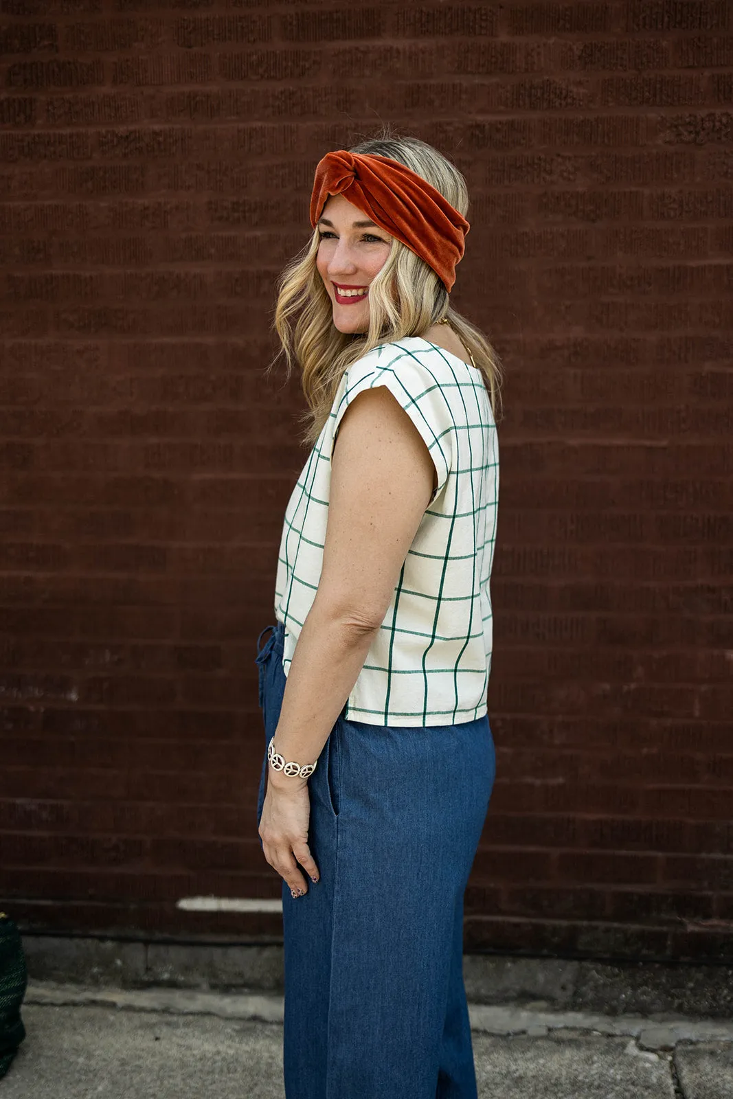 xyla tank in stone plaid