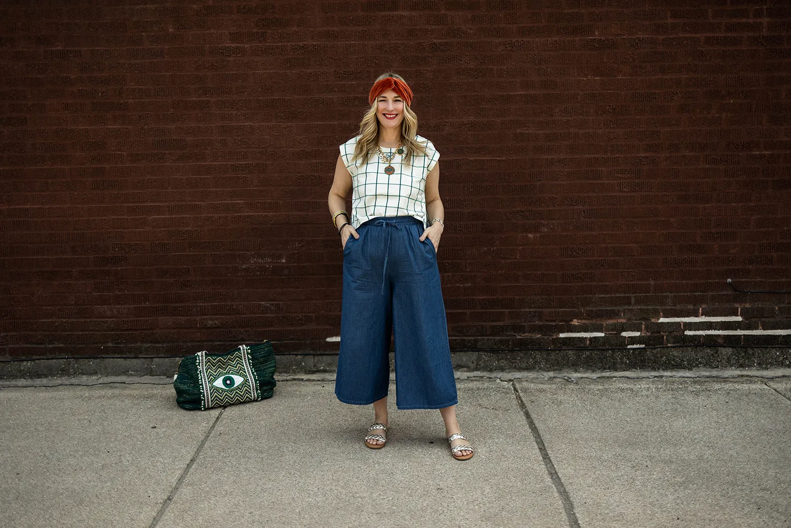 xyla tank in stone plaid