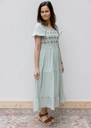 XZ Sage Floral Embroidery Dress