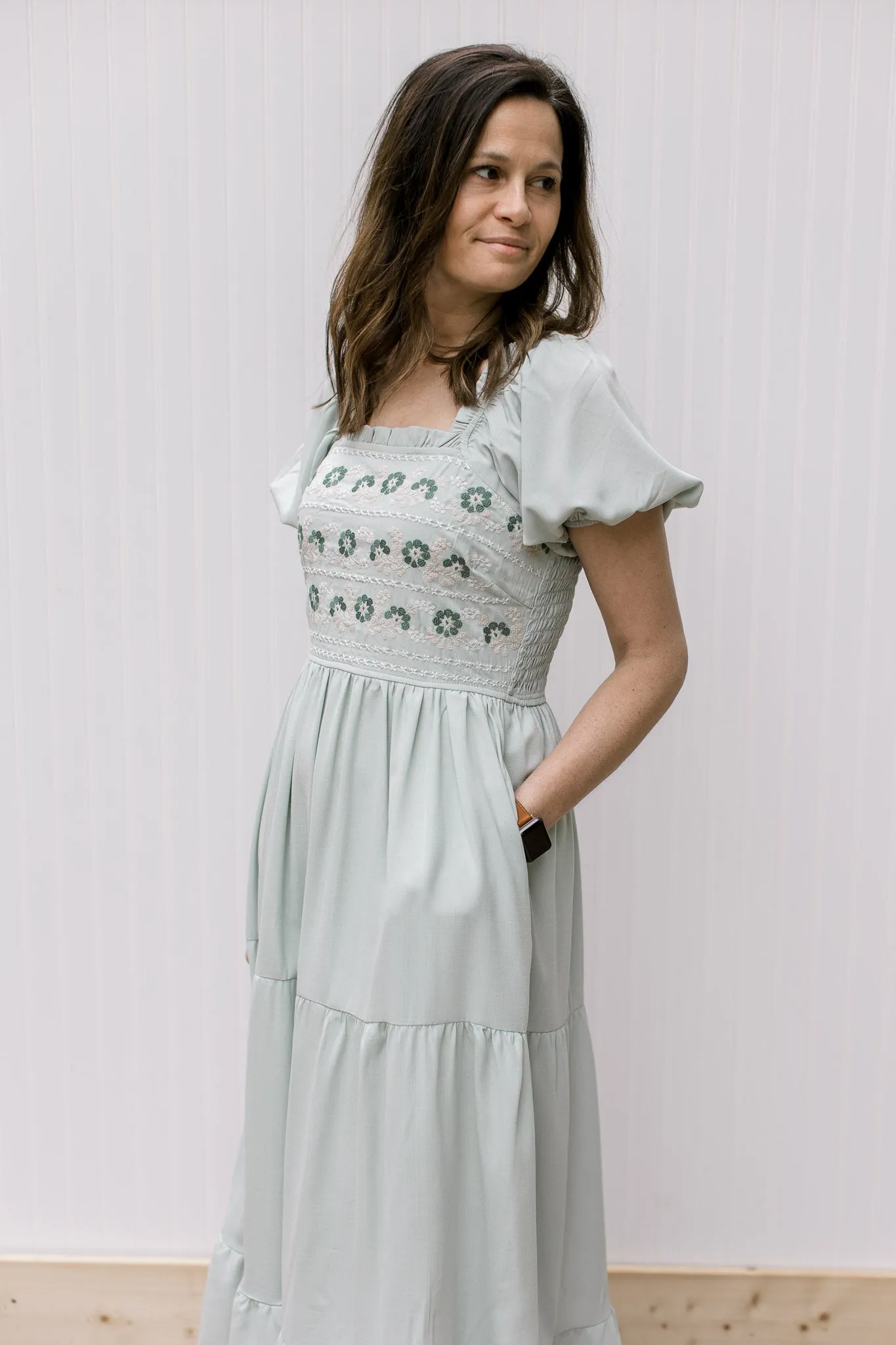 XZ Sage Floral Embroidery Dress