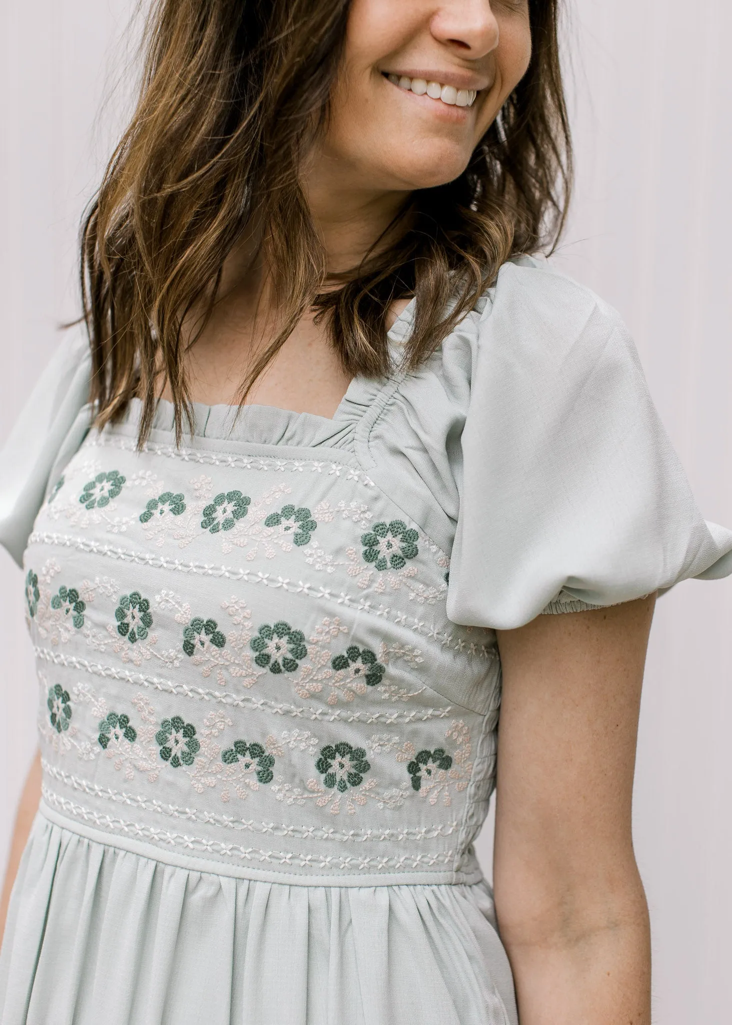 XZ Sage Floral Embroidery Dress