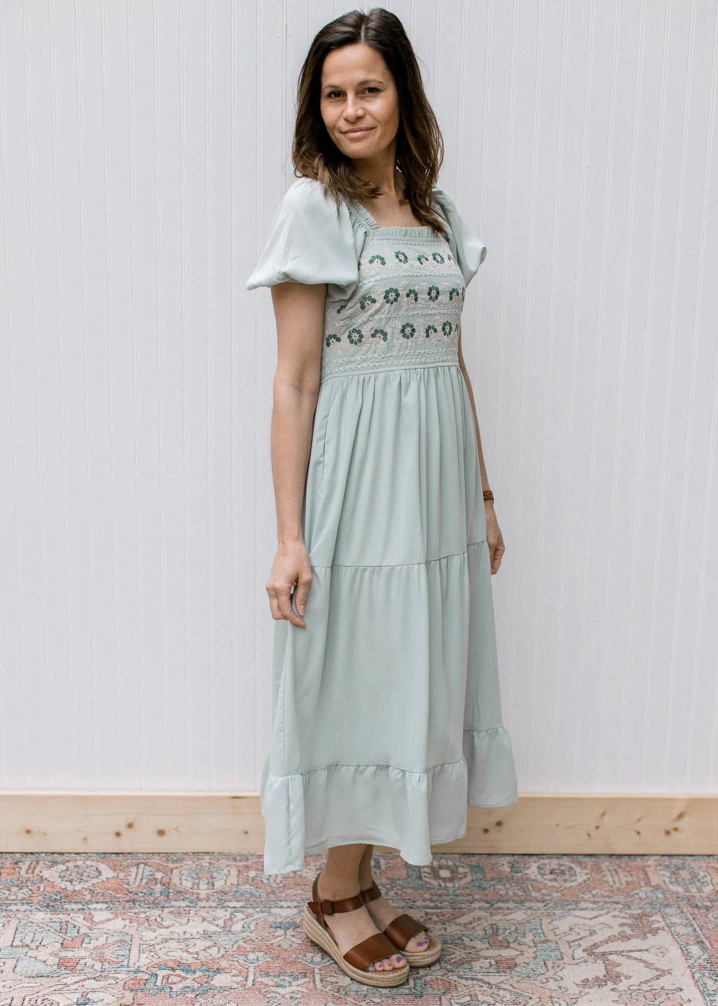 XZ Sage Floral Embroidery Dress