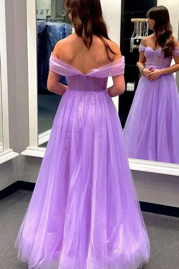 Yellow Tulle A-line Off-The-Shoulder Prom Dresses, Evening Dresses, MP838