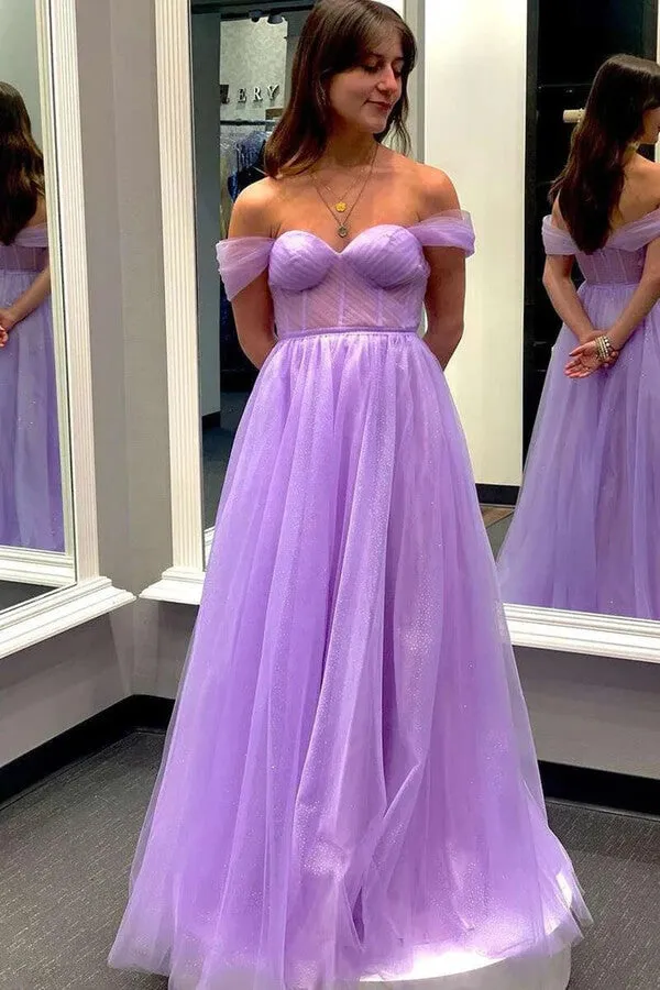 Yellow Tulle A-line Off-The-Shoulder Prom Dresses, Evening Dresses, MP838