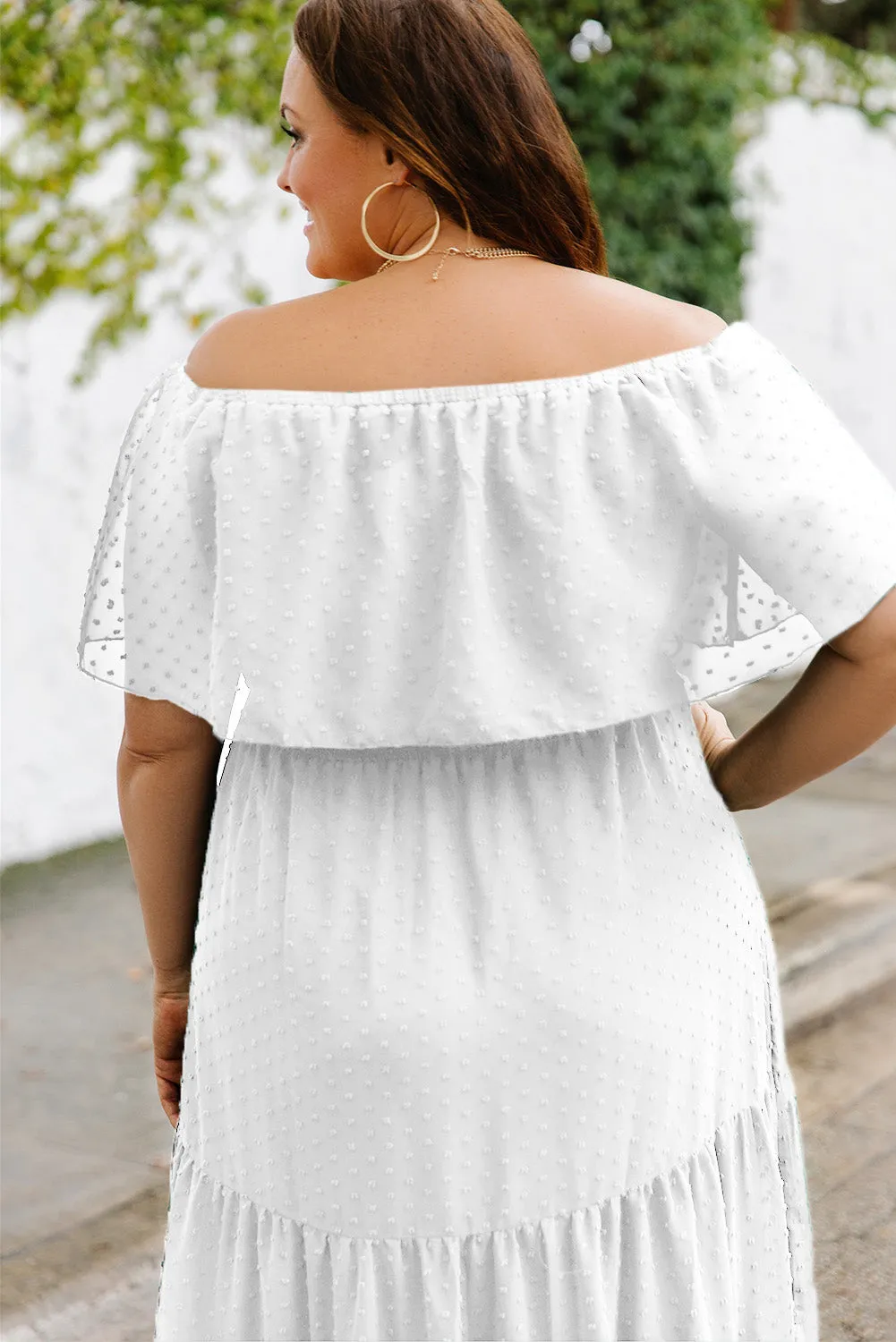 Yellow Yellow Off Shoulder Ruffle Swiss Dot Maxi Dress