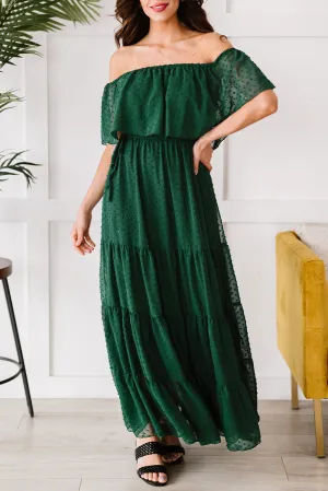 Yellow Yellow Off Shoulder Ruffle Swiss Dot Maxi Dress
